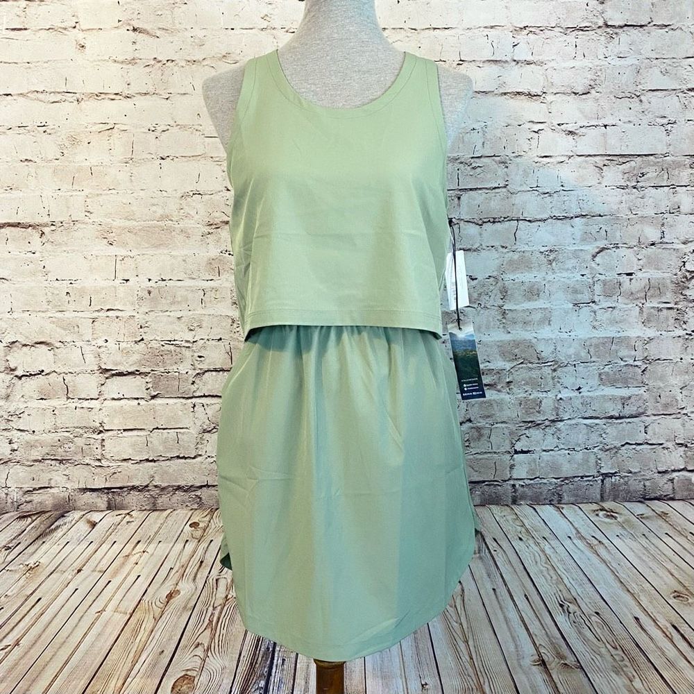 Kyodan Active Womens Sleeveless Dress Layered Zip Side Pocket Green Size Small